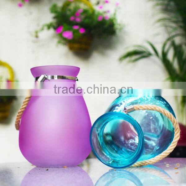 large capacity colored frosted glass candle holder with handle