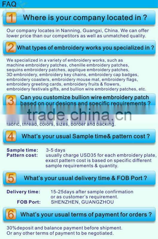 customize light gold bullion wire embroidery logo