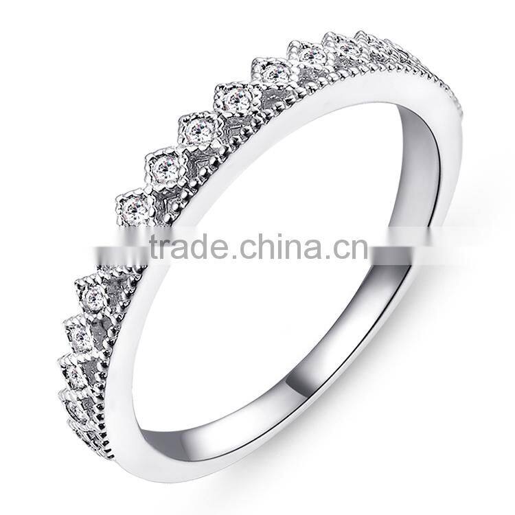 Women 925 Sterling Silver Rhodium Plated Fashion Crown Wedding Band Ring Jewelry