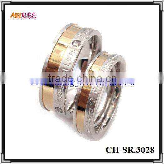 2014 high polished stainless steel couple ring with black strip