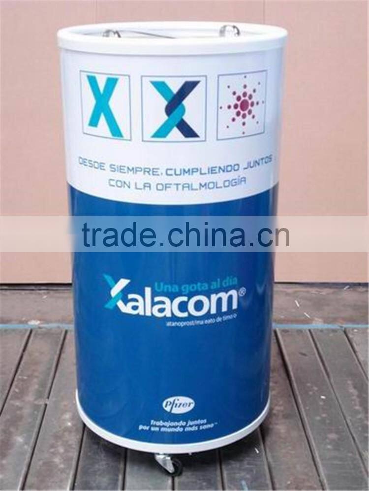 SICAO Outdoor Promotional Top Open Foaming Door Commercial Round Can Shape Cooler Fridge with wheels