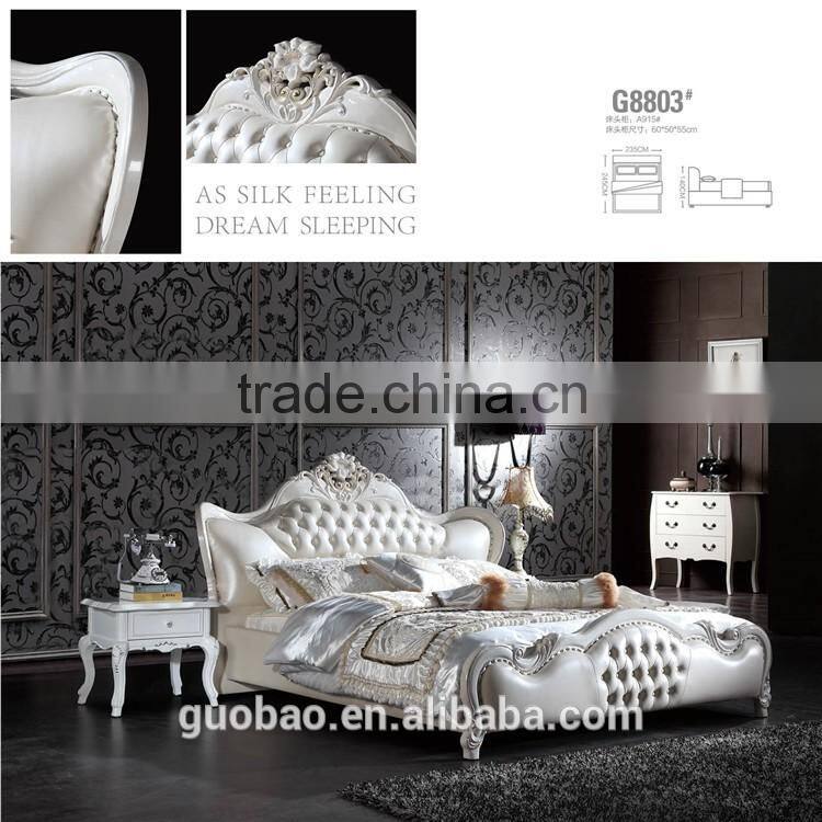 G8803 wholesale high quality solid wood leather bed/luxury italian genuine leather bed