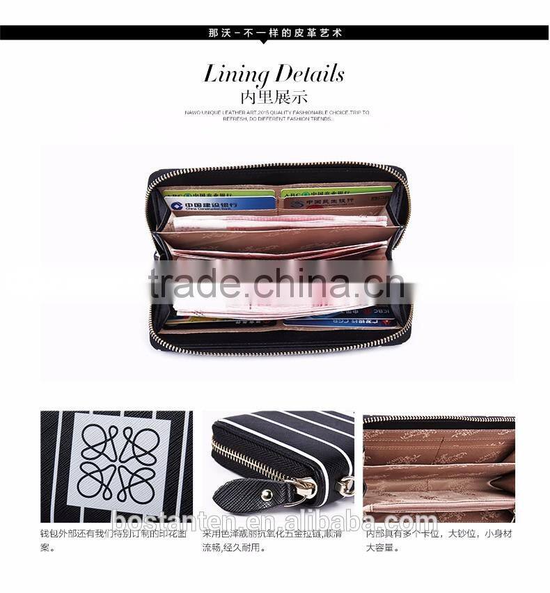 stripe pattern zippered women leather hand purse manufacturer