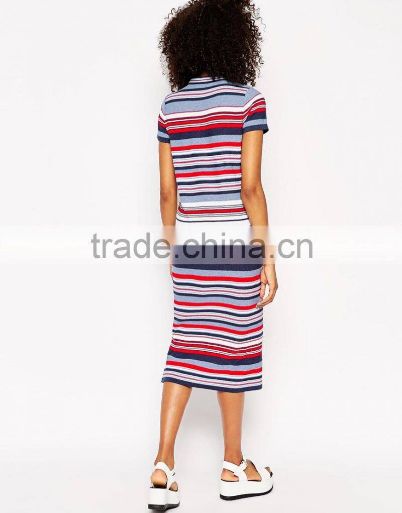 High fashion design hand -made sweater dress short sleeve sweater dress colorfull stripe sweater dress