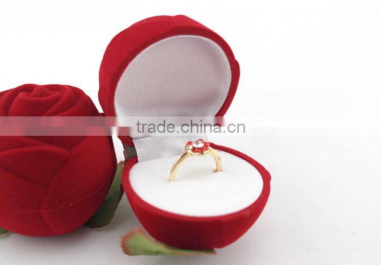 Rose Design High Quality Red Velvet Ring Box For Wedding