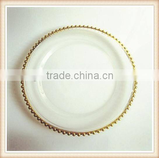 Wholesale Cheap Wedding Clear Gold beaded Glass Charger Plates