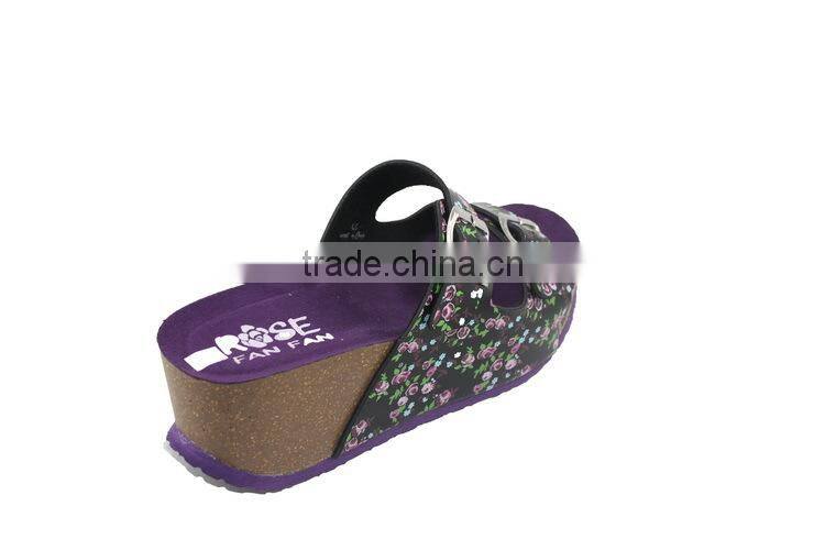 2015 Summer leather buckle cork outsole ladies fancy sandal
