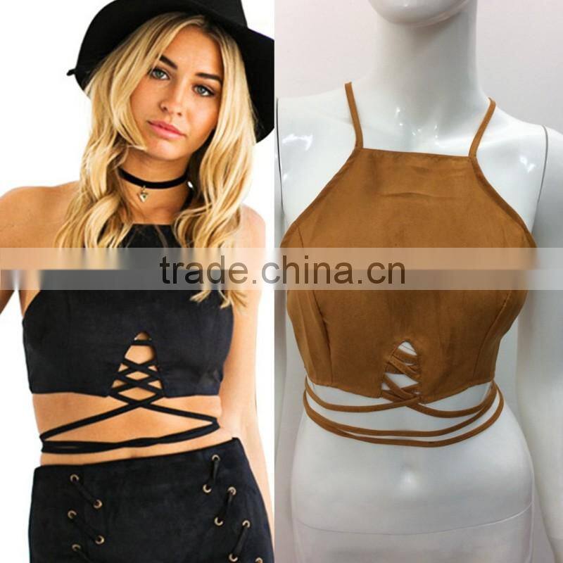 Bonvatt women tops Leather velvet with sexy small shirt short paragraph halter shirt l halter