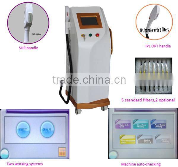 Good effect double handles e light shr painless hair removal skin rejuvenation elight shr 2015