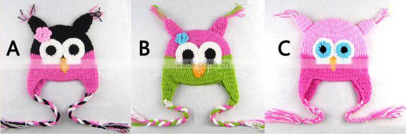 Cute Funny Baby Boy Girls Toddler Child Owl Knit Crochet Hat Beanie Cap Handmade Wholesale