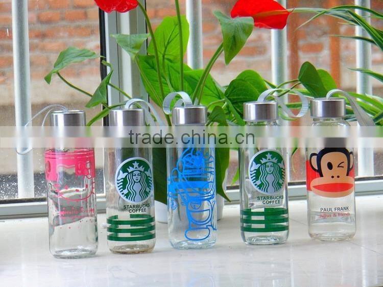 Starbucks glass energy drink water bottle 300ml with metal lid wholesales