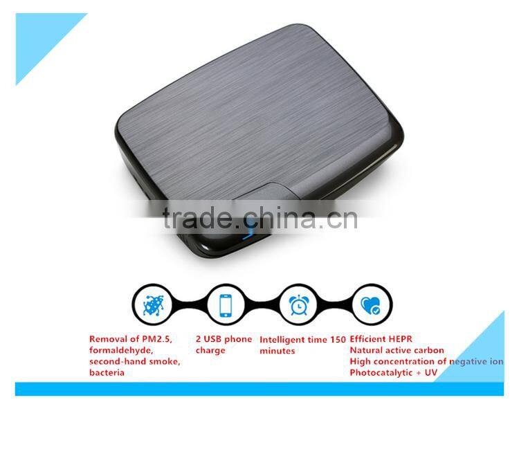 Efficient HEPR car air purifier with USB charging port charger