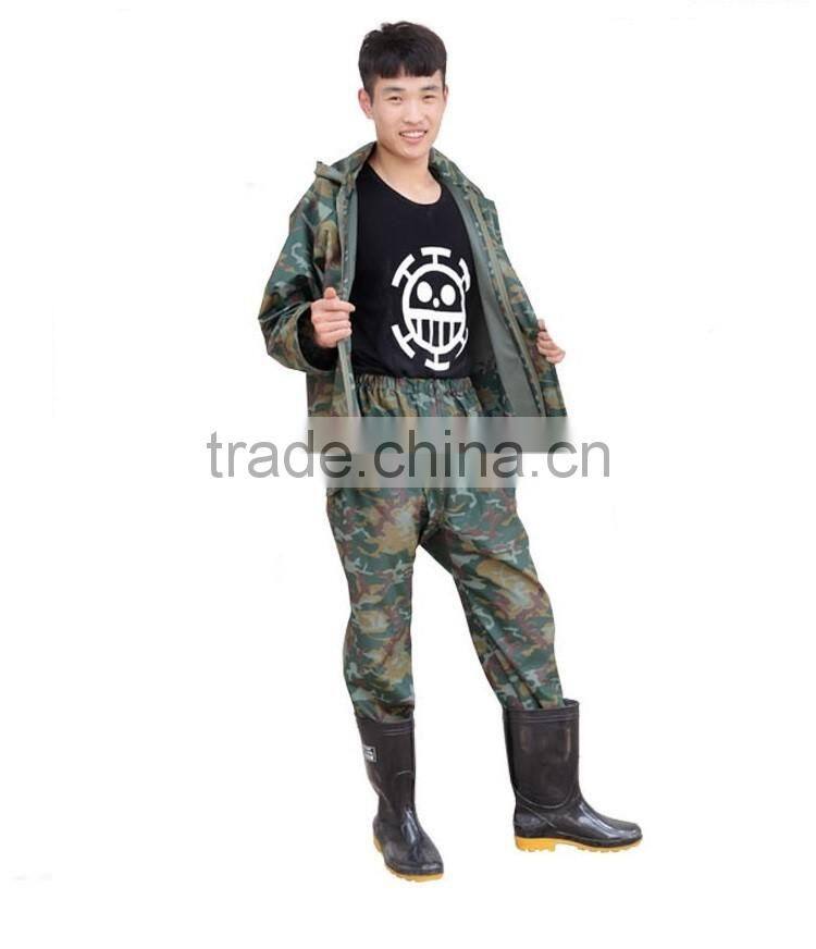 water proof pvc knitting fabric rain coat /outdoor working adult men pvc raincoat suit