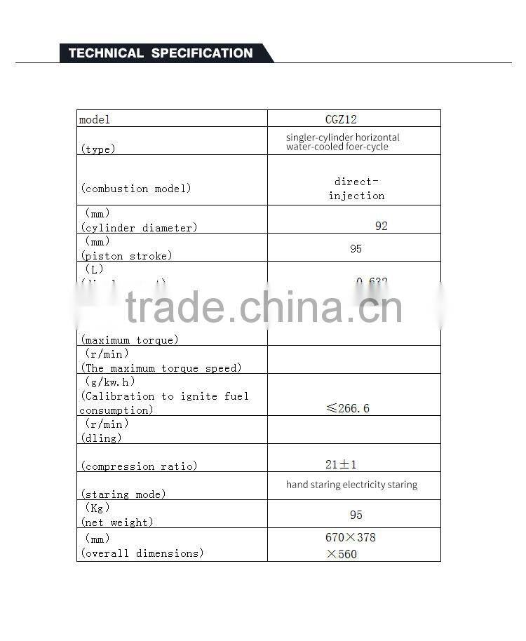 Water-cooled Diesel Engine CGZ12 CHANGGONG 3 cylinder diesel engine