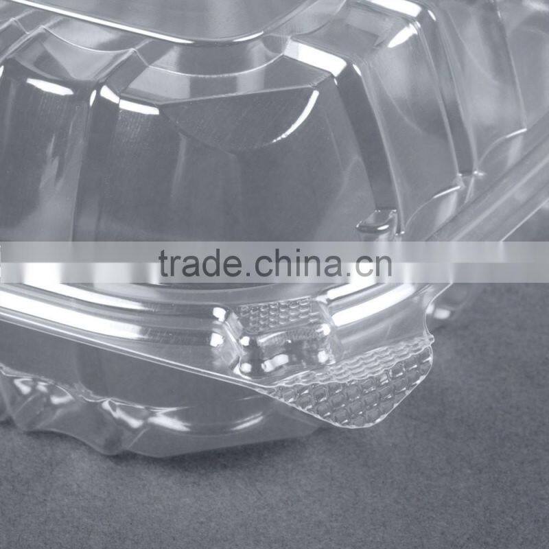 Cheap Price Clamshell Plastic Cake Container Carrier with Hinged Lid, Clear Plastic Take Out Food Packaging Box for Salad