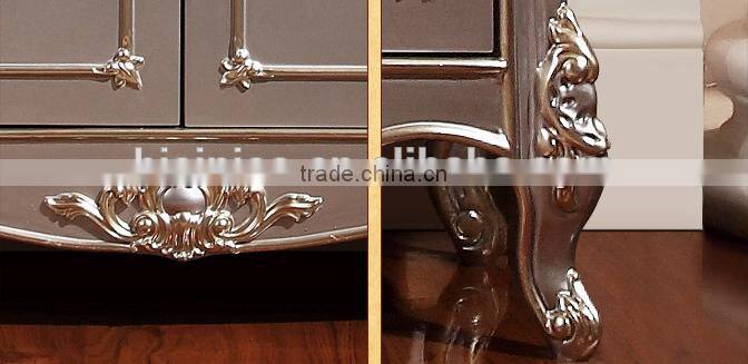 Luxury European Style Bookcase, New Classic Silver Hand Carved Bookshelf, Simple Design Wooden Book Cabinet (BF01-ML015)