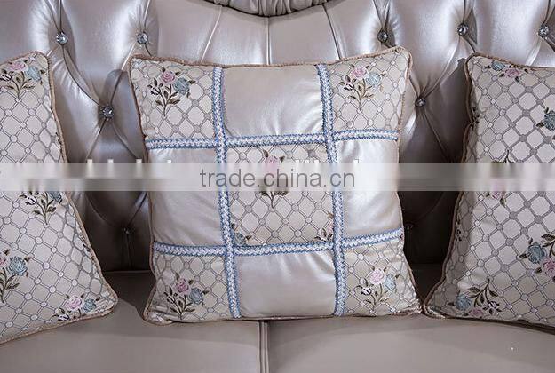 Graceful European noble living room furniture genuine leather sofa set