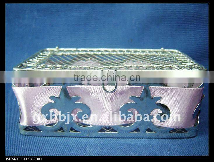 Silver rectangle wire decorative with purple coloured ribbon storage chinese new year gift