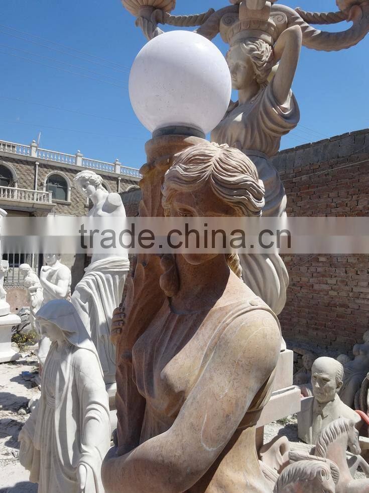 European style Marble Garden lady with lamp sculpture