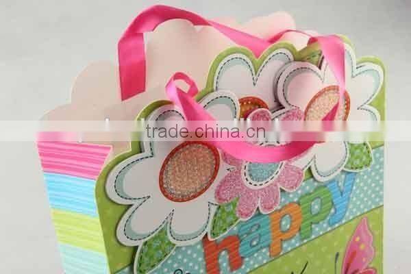 Shopping Paper Bag With 3D Flower pattern/Printed Foldable Gift Bag