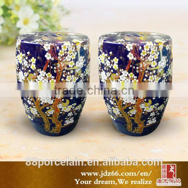 Fancy color glazed birds and flowers ceramic garden short stools for sale made in Jingdezhen
