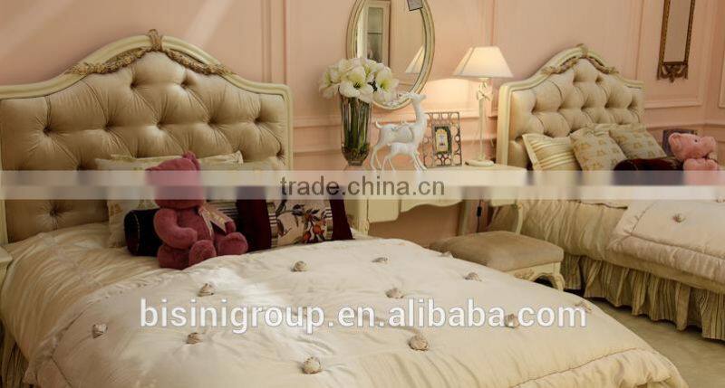 European style antique finished handmade children wooden carved girl princess twins - bed design with gold rim - BF07-70358