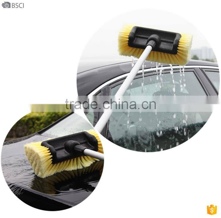 BSCI 3M telescpoic aluminum handle water flow car wash foam brush, telescopic 3m car wash brush squeegee kit ,
