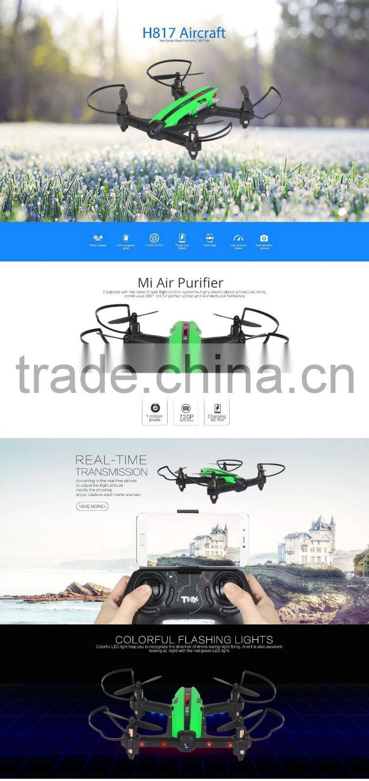 high tolerance motor rc camera drone quadcopter with colorful flashing lights