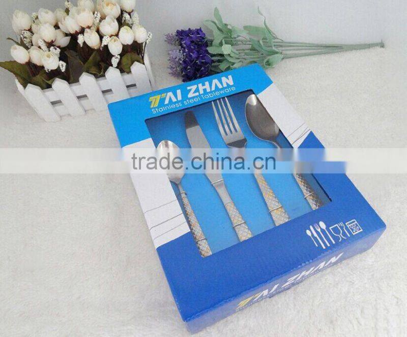 Popular 2016 years Wedding series 18/10 stainless gold plated cutlery set
