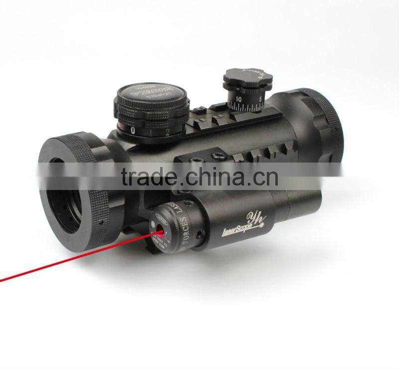Compact red green dot riflescope with red laser attached