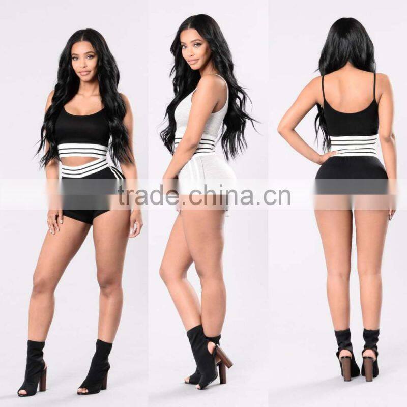 xxxl women clothing 2 Piece Set Ribbed Trim Cropped Tank & Rib Trim French Terry Shorts