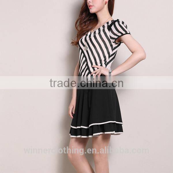 latest striped blouse and double layer skirt casual Suit For Woman With Skirt