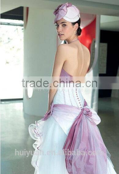 white and pink combine spaghetti strap short front long back wedding dress