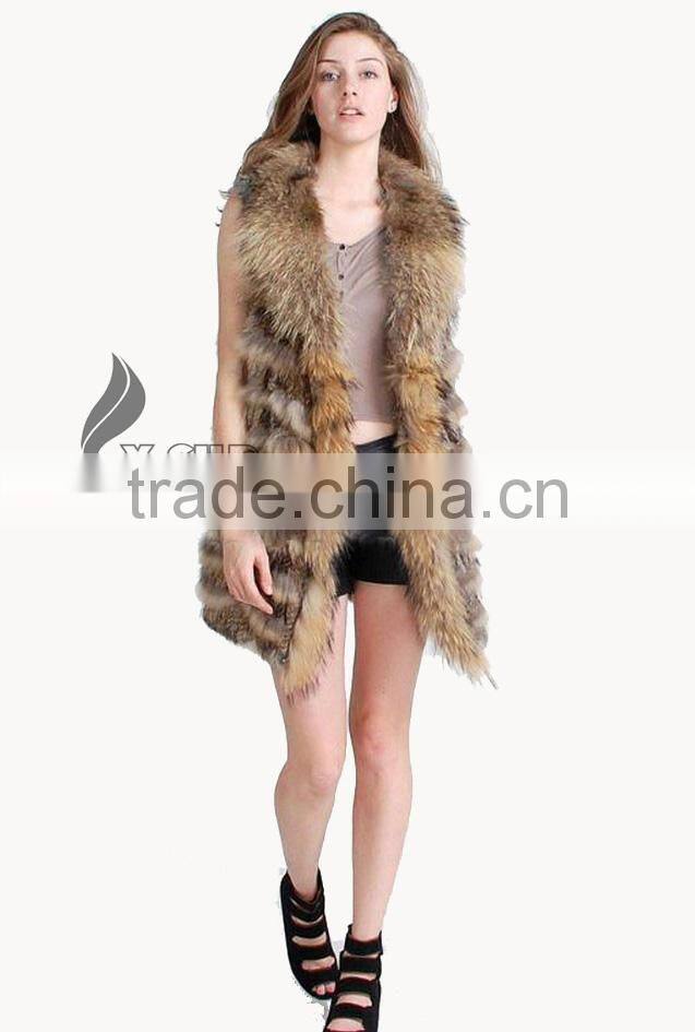 CX-G-B-116A Europe Design Natural Rabbit Fur Sleeveless Long Vest