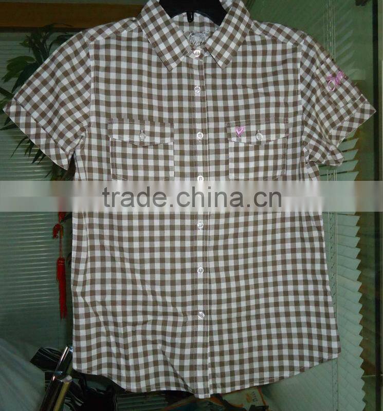 100%COTTON YARN DYED CHECK LADIES SHIRT WITH EMB. PATCH V595