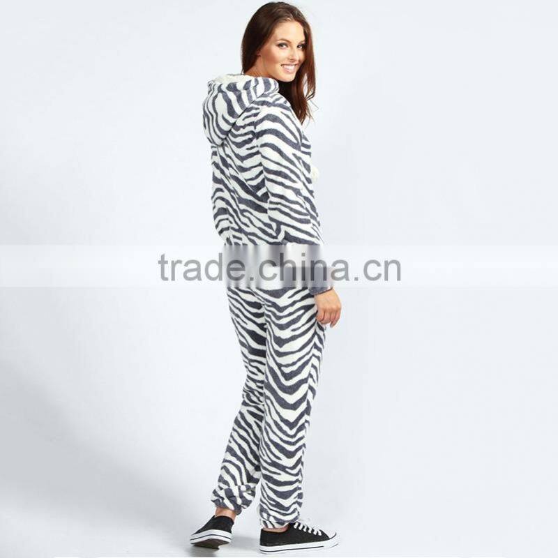 Wholesale factory price zebra stripes couple casual adult polyester onesie