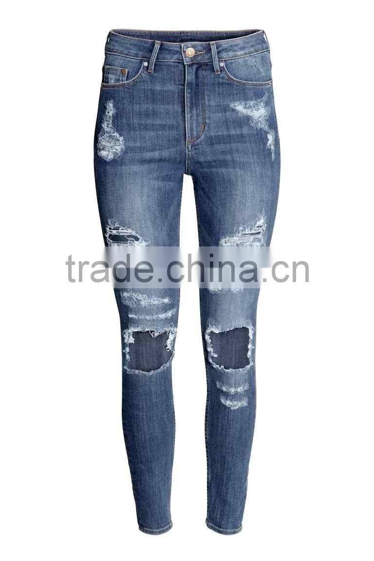 Ladies Top Design Denim Fabric Distressed Jeans Women Jeans Pent Pants for Woman