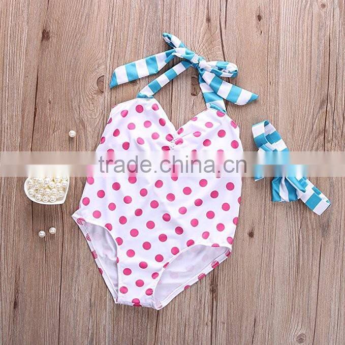 Baby girl red swimsuit polka dot beachwear match headband wholesale