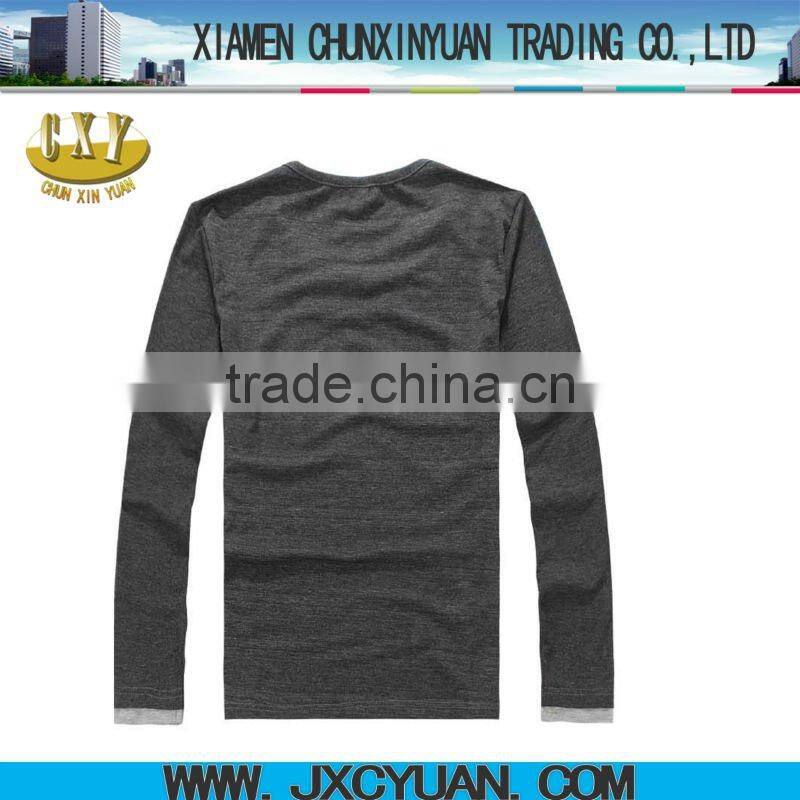 fashion heather gray men double contrast collar long sleeve t shirts