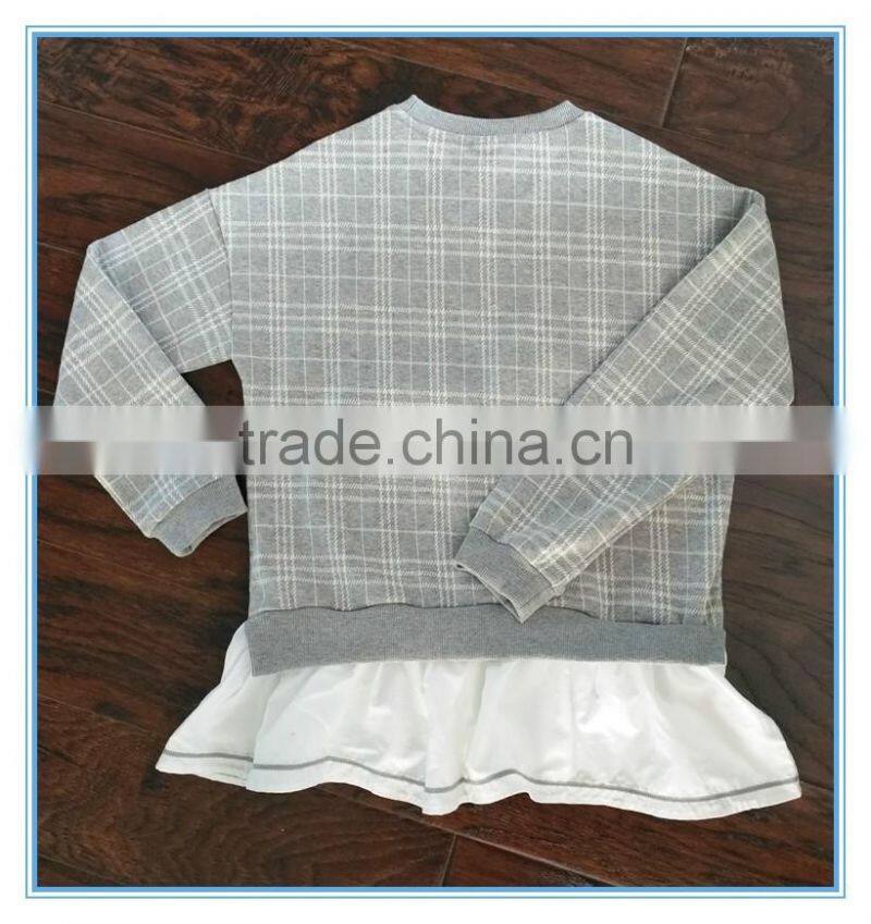 Kids Custom Fake Two Pieces Crewneck Sweatshirt Two Colors Sweatshirts Hoodies Girls Top Check Shirt