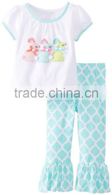 Lovely girls Tunic and Ruffled Legging Set Bunny pattern on top ruffle at the bottom Easter T-shirt &Tenths pants outfits