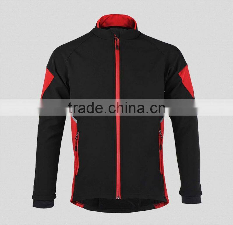 Sports custom cycling hooded black softshell jacket for man and woman