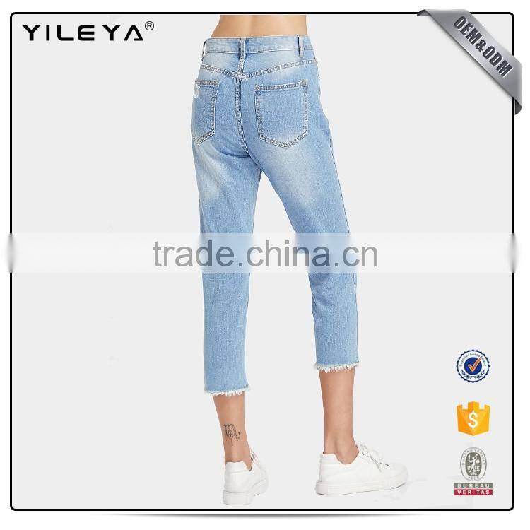 2017 fashion slim fit straight leg high waisted embroidered denim pants casual women's jeans
