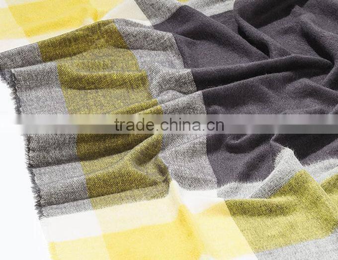 2014 winter fashion hot sale gray and yellow plaid scarf