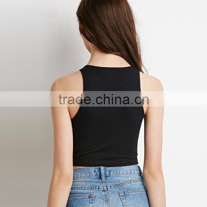 womens cheap solid color streetwear sports crop tops/sleeveless t shirt