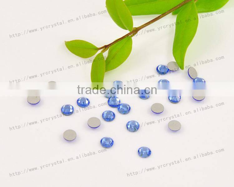 Round shape light sapphire color silver base beads flat back crystals