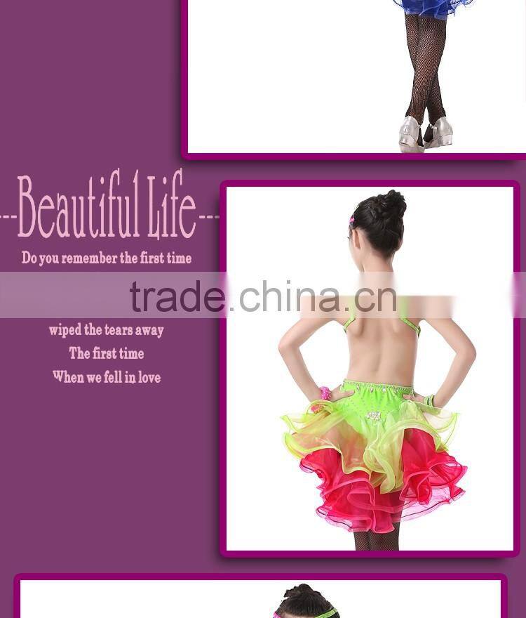 Girl Sexy Open Back Sequin Latin Dance Dress Child Kid Rhinstone Tango Salsa Ballroom Performance Dresses