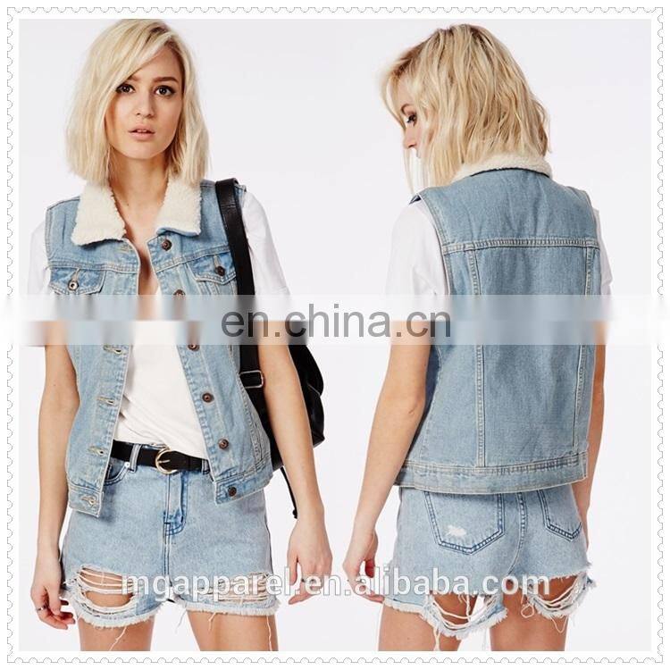 hot sale unique design sleeveless jean jackets for girls wholesale china