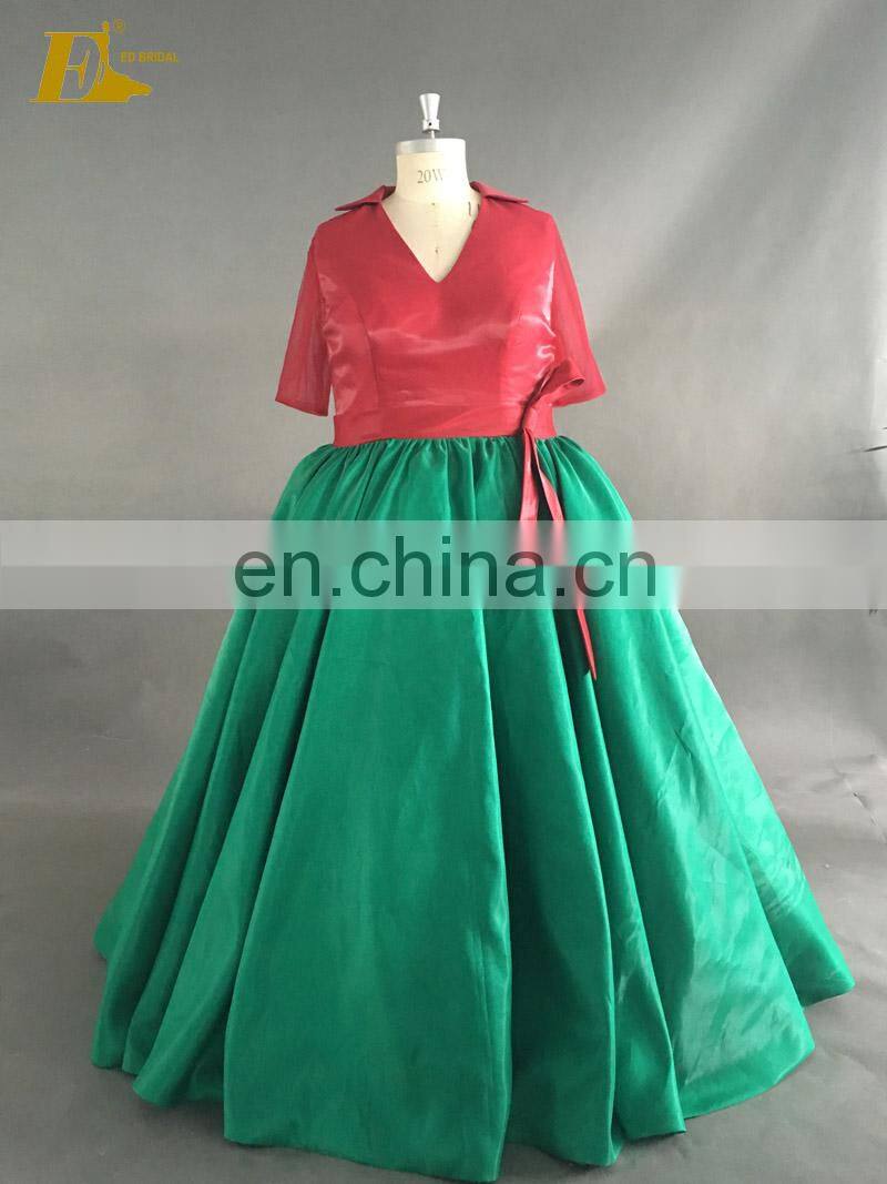 Korean Patterns V Neckline Sleeveless Green And Red Plus Size Patterns Prom Dress