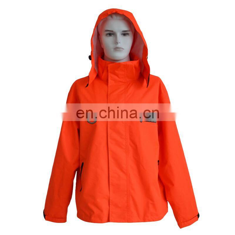 OEM flourescence orange 210T polyester breathable rain jacket with reflective logo